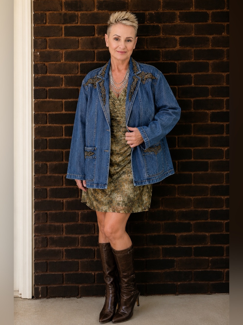 Vintage I.B. Diffusion Beaded Denim Blazer Oversized - Picture 1 of 7